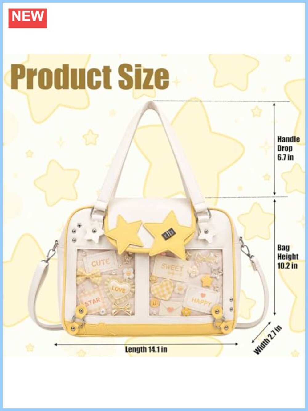 Kawaii Ita Crossbody Messenger Bag Vegan Leather Pin Display Tote - Picture 3 of 6
